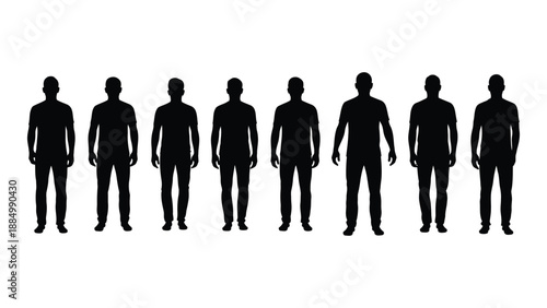 Silhouettes of seven individuals isolated on white background, Vector