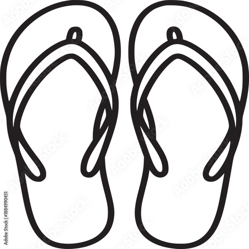 A simple black and white outline drawing of a pair of flip flops on a plain white background image