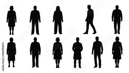Silhouettes of various people isolated on white background, Vector