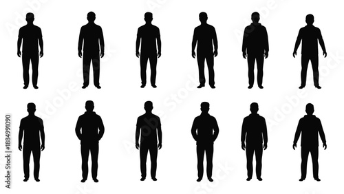 Silhouettes of people standing isolated on white background, Vector