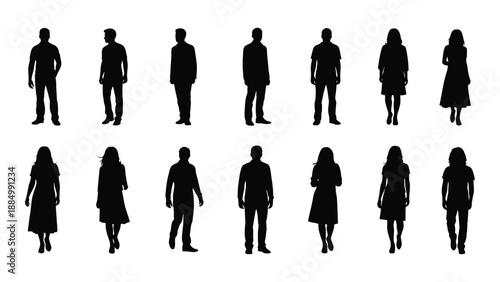 Silhouettes of various people isolated on white background, Vector