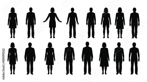 Silhouettes of various people isolated on white background, Vector