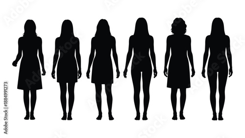 Silhouettes of women in dresses isolated on white background, Vector