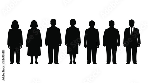 Silhouettes of diverse individuals isolated on white background, Vector