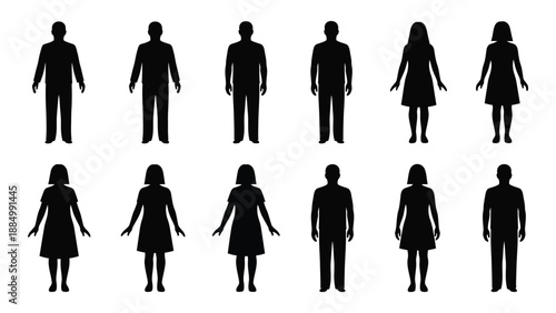 Silhouettes of various figures isolated on white background, Vector