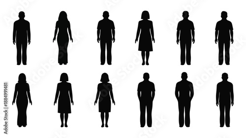 Silhouettes of various figures isolated on white background, Vector