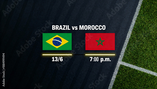 Brazil vs Morocco Soccer Match Preview Graphic on Dark Background