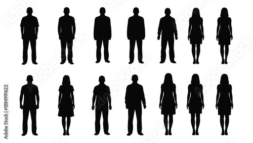 Silhouettes of various people isolated on white background, Vector