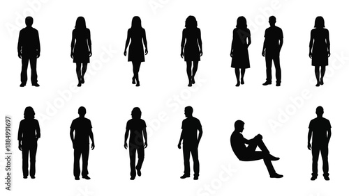 Various silhouettes of people isolated on white background, Vector