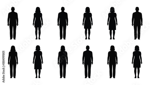 Silhouettes of various figures isolated on white background, Vector