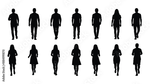 Silhouettes of people walking isolated on white background, Vector