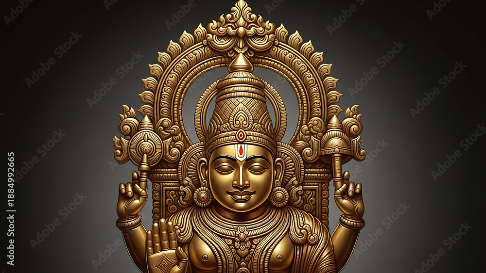 Obraz premium Golden Hindu Deity Statue with Intricate Ornamentation
