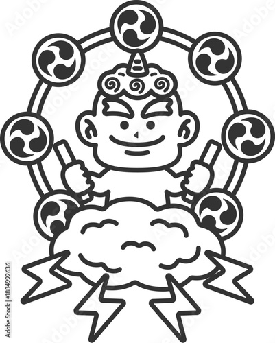 青鬼の雷様のアイコン（線画）のイラスト