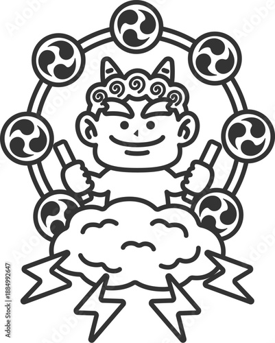 赤鬼の雷様のアイコン（線画）のイラスト