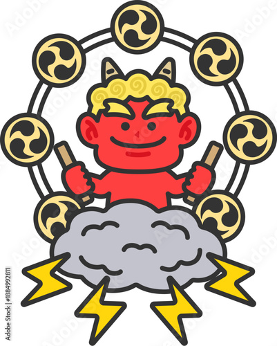 赤鬼の雷様のアイコン（線画カラー）のイラスト