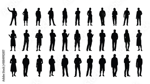 Collection of silhouetted human figures isolated on white background, Vector