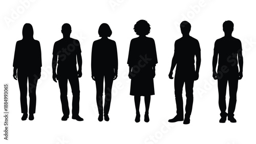 Silhouettes of diverse individuals isolated on white background, Vector