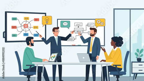 Business Professionals Collaborating in Modern Office.