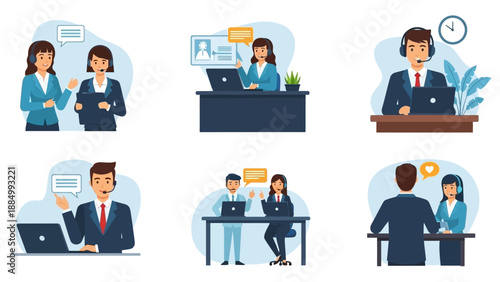 Business Professionals in Various Office Settings.