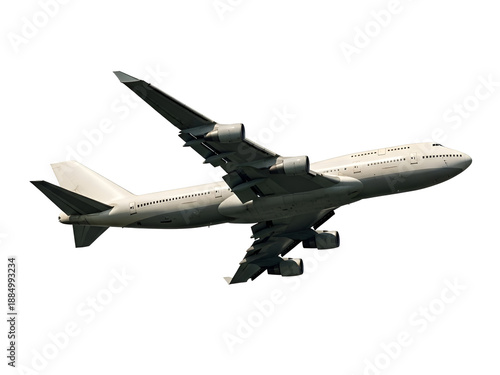 Large White Passenger Jet Flying Upwards On White Background, Isolated on Transparent Background 