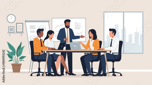 Business Professionals Discussing Project in Meeting Room.