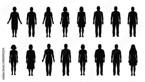 Silhouettes of diverse individuals isolated on white background, Vector