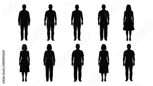 Silhouettes of diverse people isolated on white background, Vector