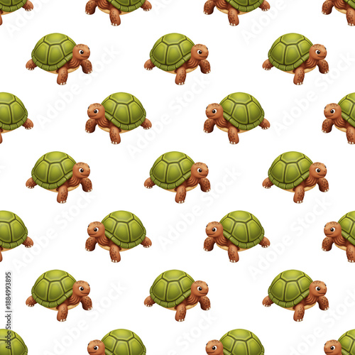 Seamless pattern with cute 3D cartoon tortoises on transparent background, playful reptile design for textiles