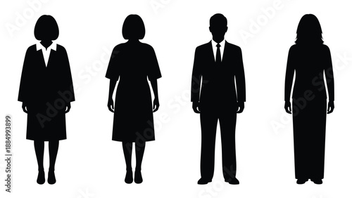 Silhouettes of professionals in business attire isolated on white background, Vector