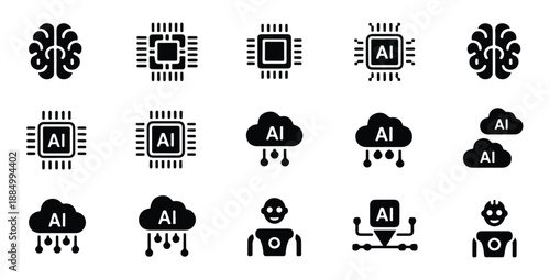 Artificial intelligence icon set, design with solid style for web mobile app logo and more