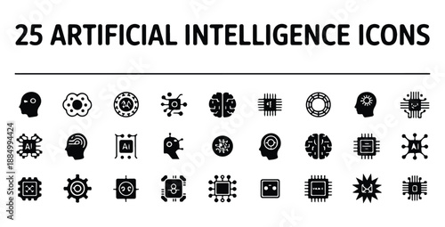 Artificial intelligence icons collection for digital technology and machine learning concepts
