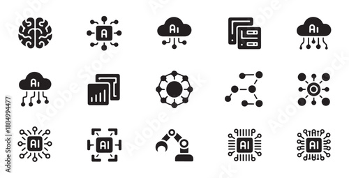 Artificial intelligence icons for machine learning digital technology and data processing concepts