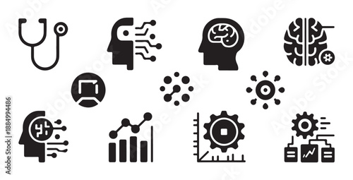 Artificial intelligence medical diagnosis and data analysis with brain and technology icons