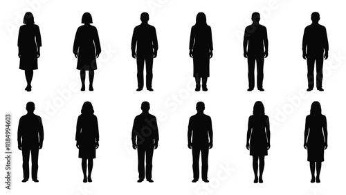 Collection of silhouetted human figures isolated on white background, Vector