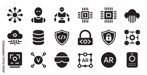 Collection of digital network security and advanced technology icons
