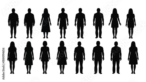 Silhouettes of various people isolated on white background, Vector