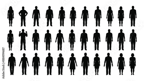 Collection of silhouetted human figures isolated on white background, Vector