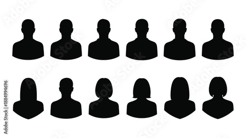 Silhouettes of people in rows isolated on white background, Vector