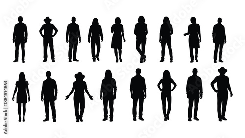 Silhouettes of diverse people isolated on white background, Vector