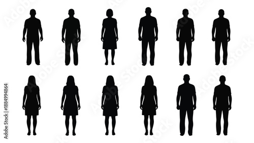 Silhouettes of various people isolated on white background, Vector