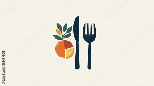 Simple Illustration of Orange and Cutlery.