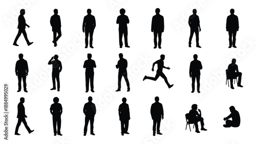 Various silhouettes of people engaging in different activities isolated on white background, Vector