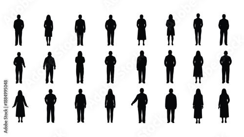 Silhouettes of various people isolated on white background, Vector