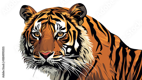 Tiger Head Closeup Portrait Illustration.
