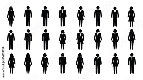 Set of diverse silhouette figures isolated on white background, Vector