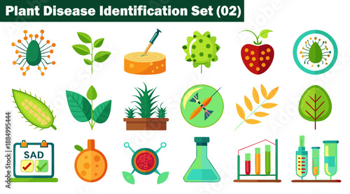 Agricultural plant disease diagnostics set two with laboratory research symbols vector illustration.