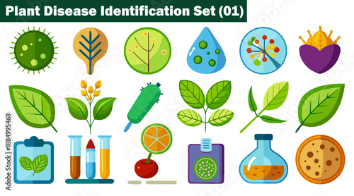 Plant disease identification set one featuring botanical health lab diagnostics vector illustration.