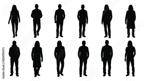 Silhouettes of various people isolated on white background, Vector
