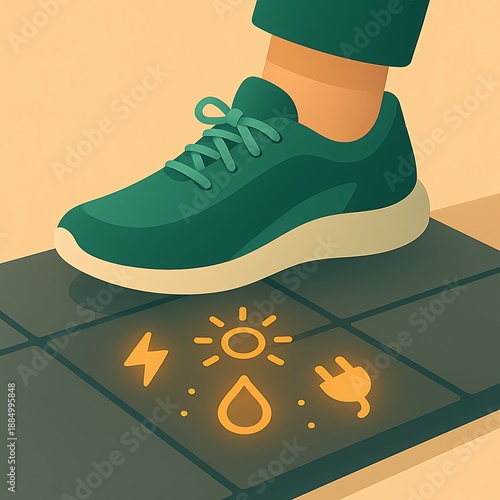 Wallpaper Mural Kinetic Pavement Energy Shoe - Green Sneaker Harvesting Power Symbols Illustration Torontodigital.ca