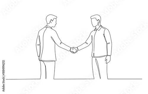 Two businessmen shake hands one line vector illustration.